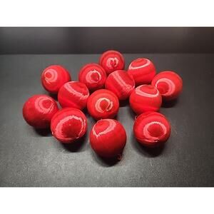 13 Pyramid RED Satin Balls - Unbreakable Silk Christmas Ornaments Sheen Vintage